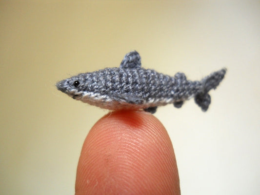 Miniature Shark - Tiny Crochet Micro Amigurumi Stuffed Animal - Made to Order