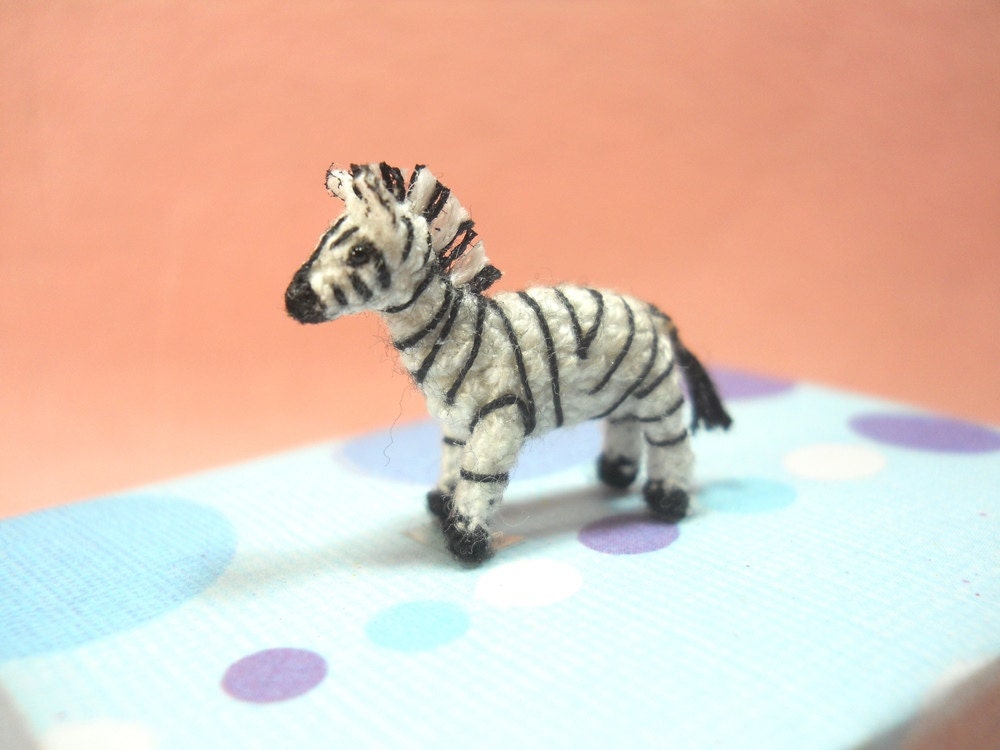 Miniature Zebra Horse - Micro Amigurumi Miniature Crochet Tiny Stuffed Animal - Made To Order