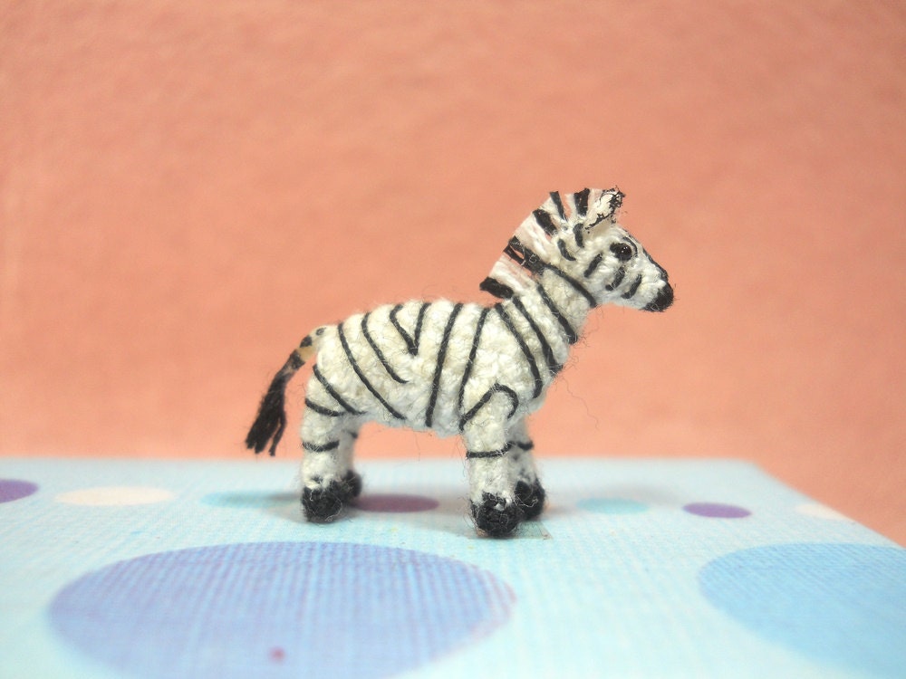 Miniature Zebra Horse - Micro Amigurumi Miniature Crochet Tiny Stuffed Animal - Made To Order