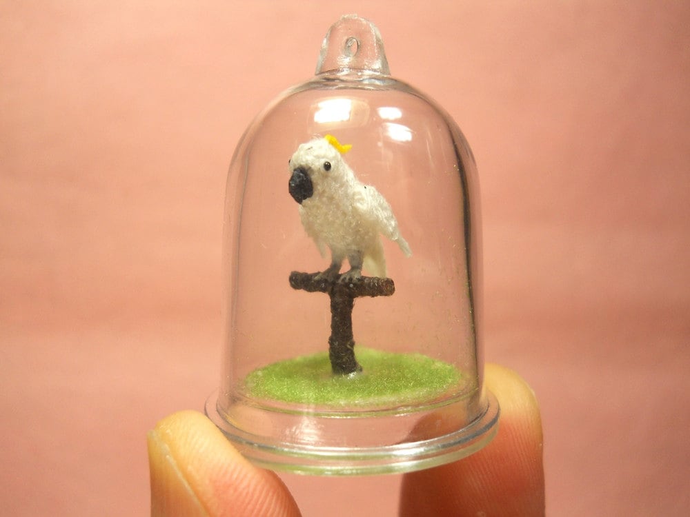 Sulphur-crested cockatoo - Micro Amigurumi Miniature Crochet Bird Stuffed Animal - Made To Order