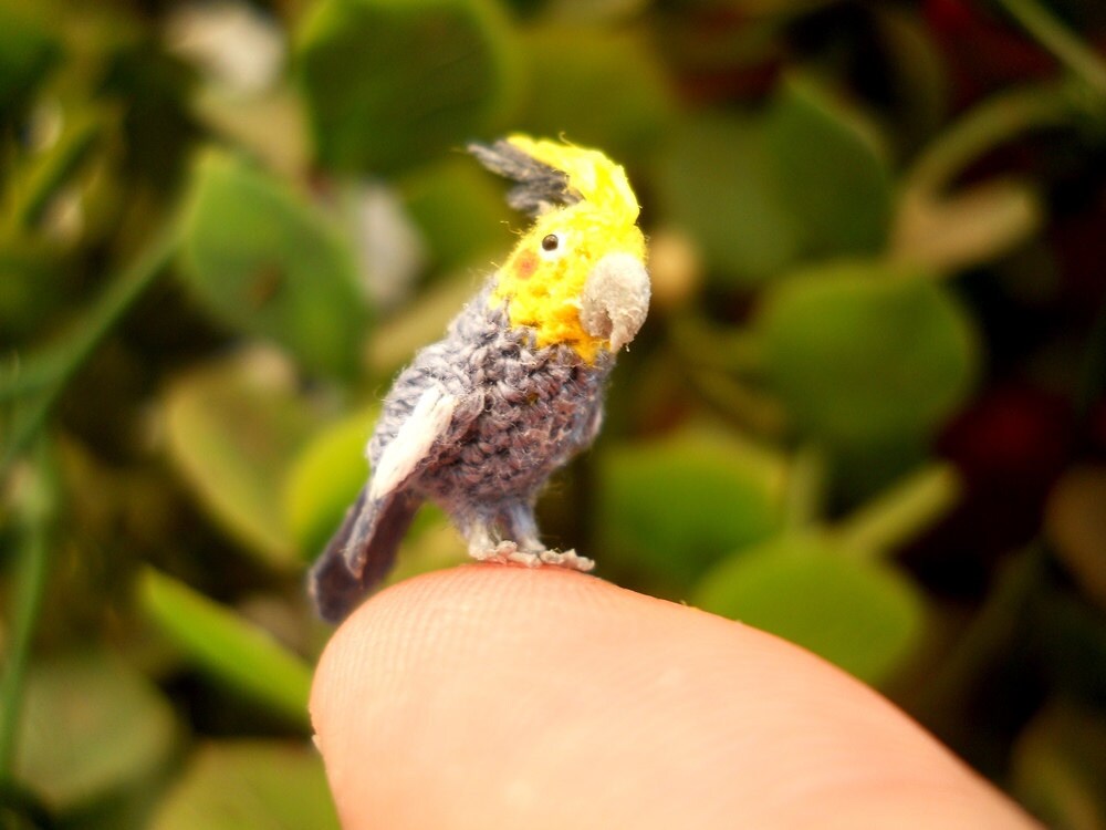 Cockatiel  - Micro Amigurumi Miniature Crochet Bird Stuffed Animal - Made To Order