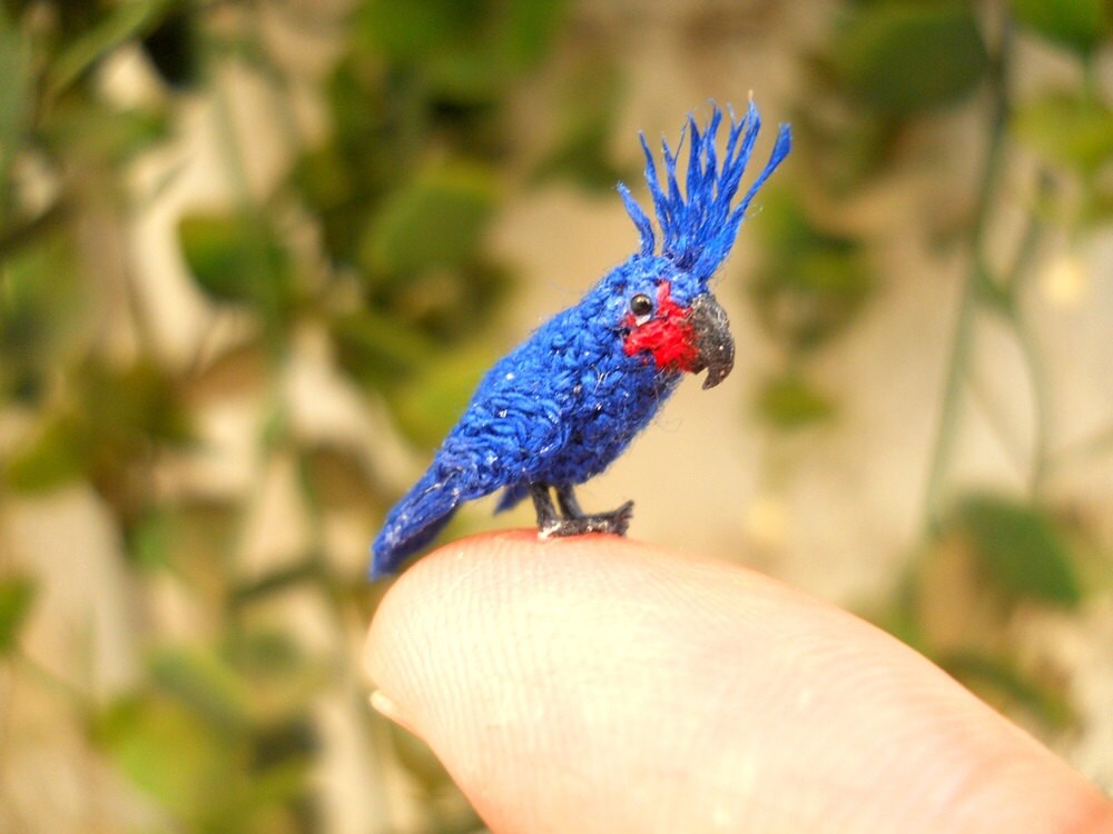 Palm Cockatoo  - Micro Amigurumi Miniature Crochet Bird Stuffed Animal - Made To Order