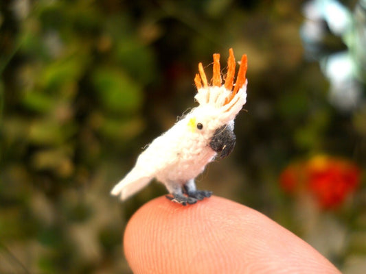 Citron-crested Cockatoo - Micro Amigurumi Miniature Crochet Bird Stuffed Animal - Made To Order