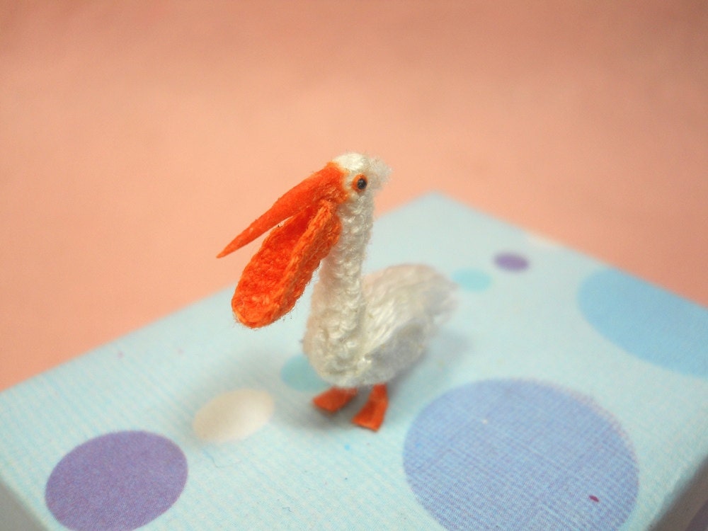 American White Pelican -  Tiny Crocheted Bird - Made To Order