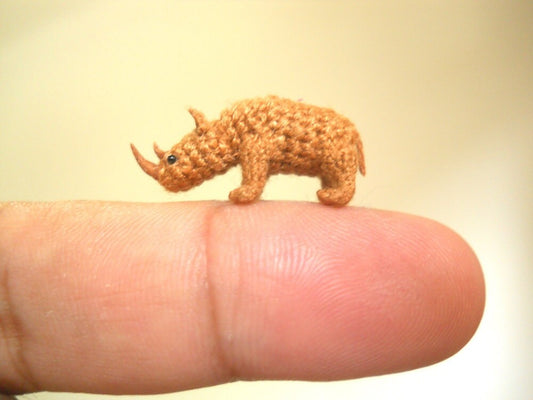 Miniature Rhino - Micro Crochet Stuffed Tiny Animal - Made To Order