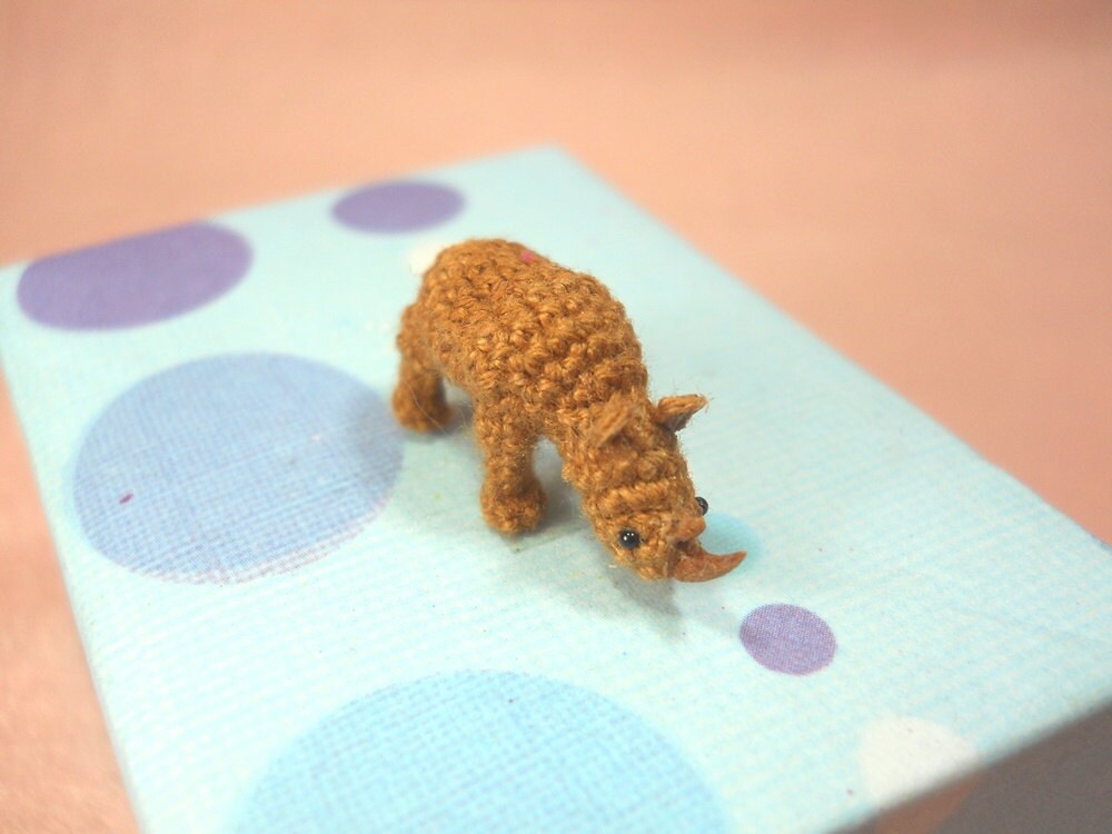 Miniature Rhino - Micro Crochet Stuffed Tiny Animal - Made To Order