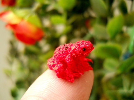 Red Frog - Micro Crochet Miniature Tiny Stuffed Animals - Made To Order