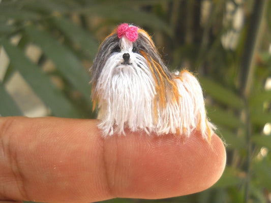 Tricolor Shi Tzu - Tiny Crochet Miniature Dog Stuffed Animals - Made To Order