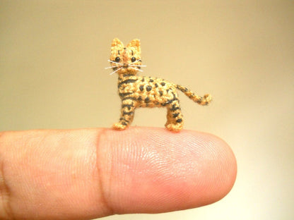 Micro Miniature Bengal Cat - Tiny Crochet Miniature Cat Amigurumi - Made to Order