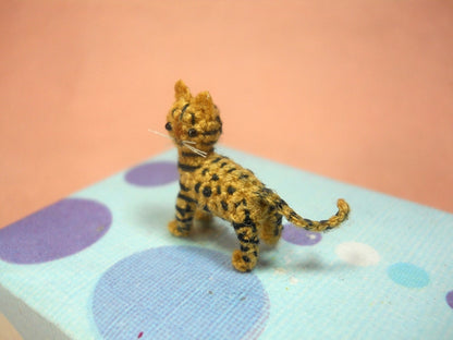 Micro Miniature Bengal Cat - Tiny Crochet Miniature Cat Amigurumi - Made to Order