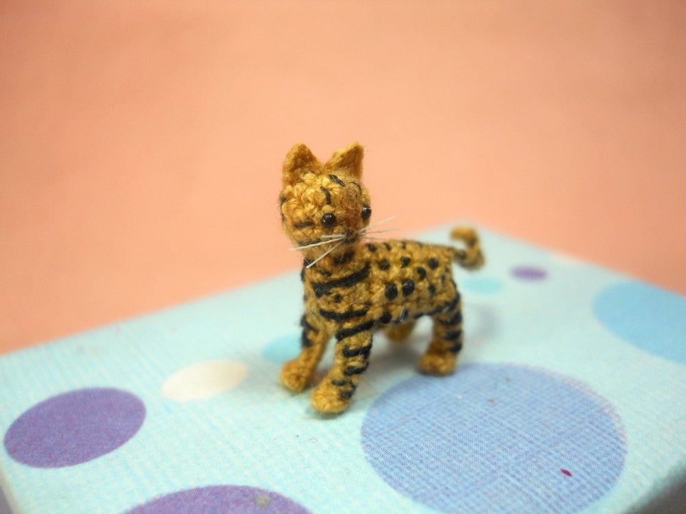 Micro Miniature Bengal Cat - Tiny Crochet Miniature Cat Amigurumi - Made to Order