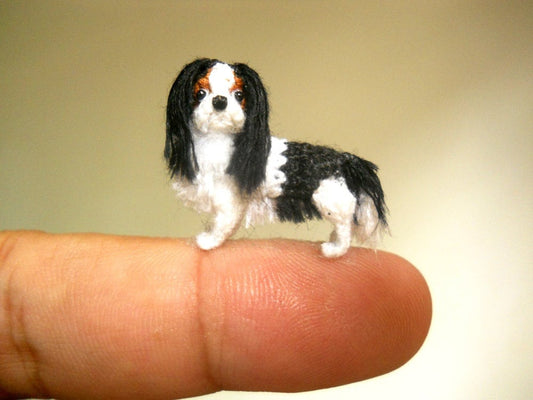 Tricolor Cavalier King Charles Spaniel - Tiny Crochet Miniature Dog Stuffed Animals - Made To Order