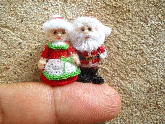 Mr and Mrs Santa Claus - Micro Amigurumi Crochet Tiny Doll - Made To Order