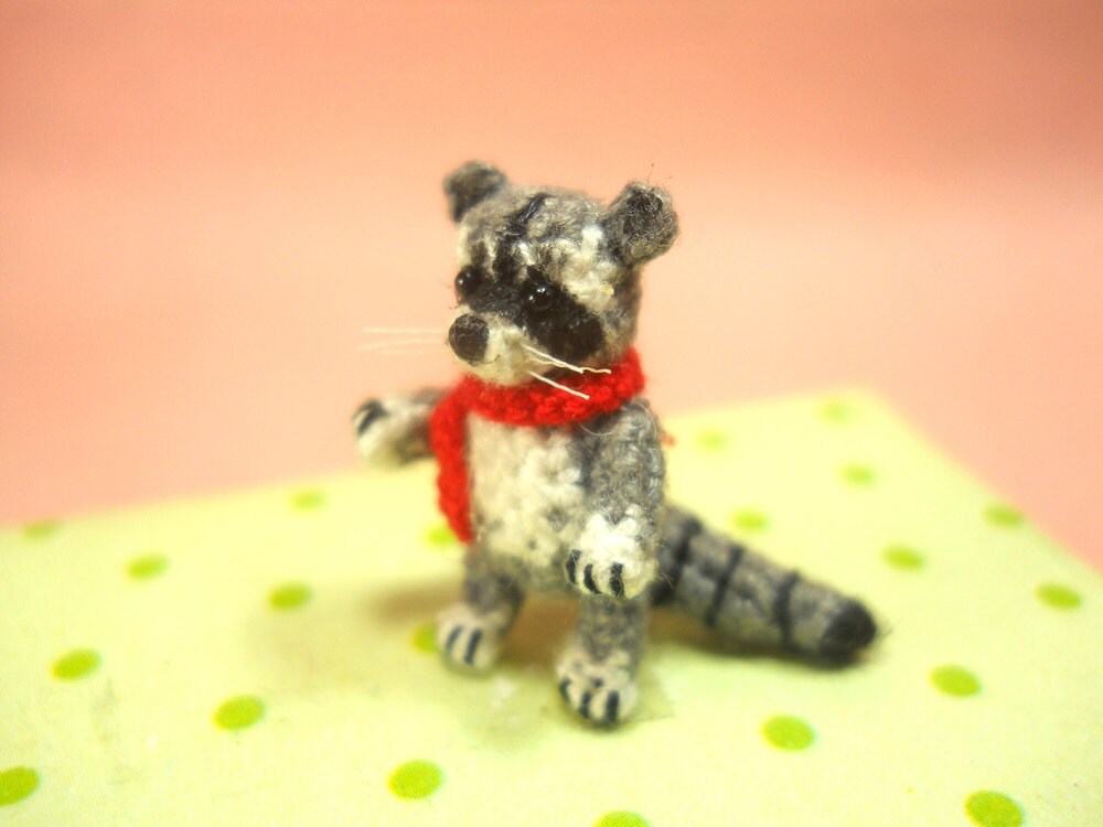 Miniature Raccoon - Micro Crochet Miniature Stuffed Animal - Made To Order