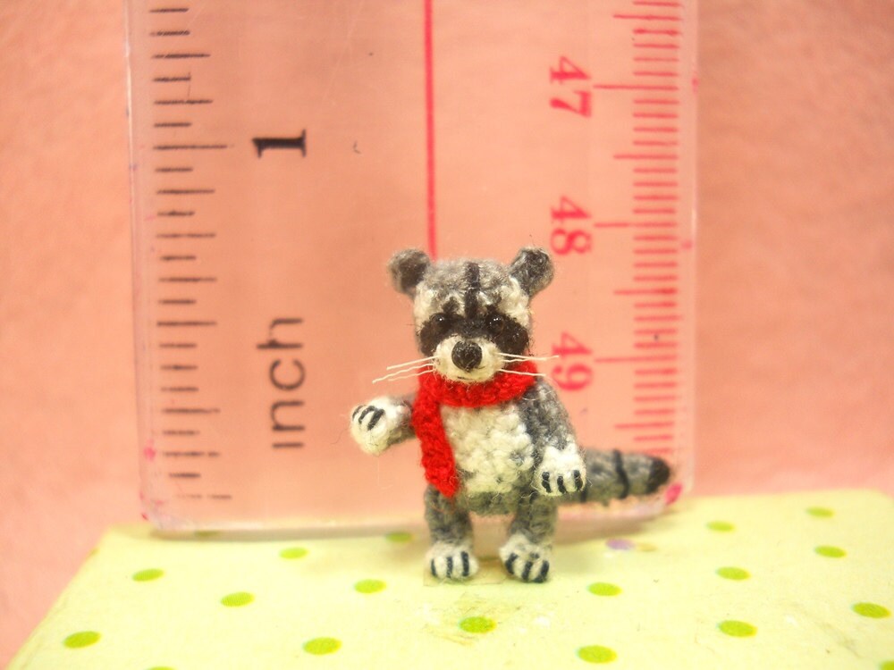 Miniature Raccoon - Micro Crochet Miniature Stuffed Animal - Made To Order