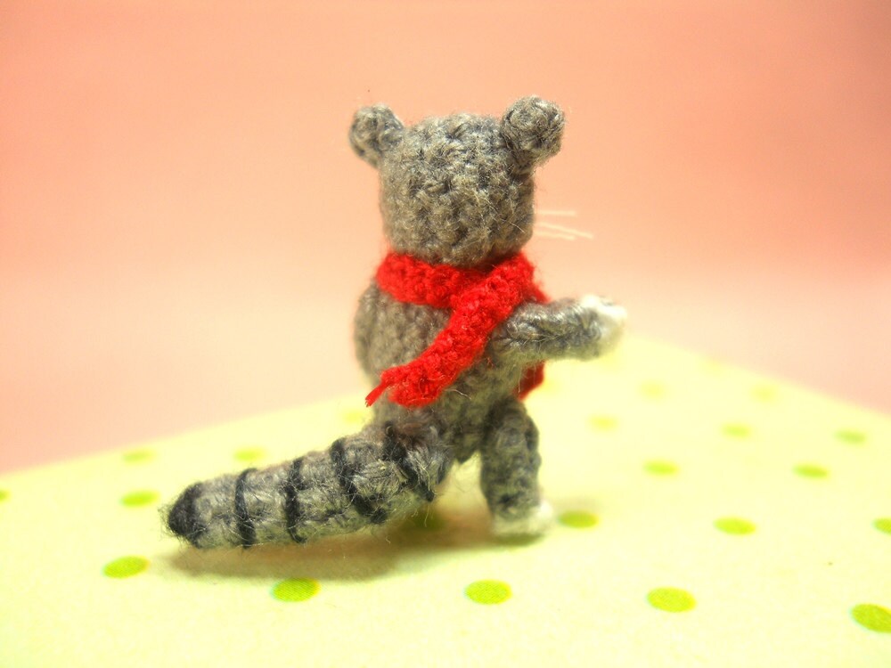 Miniature Raccoon - Micro Crochet Miniature Stuffed Animal - Made To Order