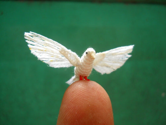 Miniature White Dove - Micro Amigurumi Miniature Crochet Bird Stuffed Animal - Made To Order