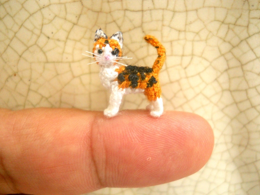 Miniature Calico Cat - Micro Crochet Cat Kitten Amigurumi Stuffed Animal - Made to Order