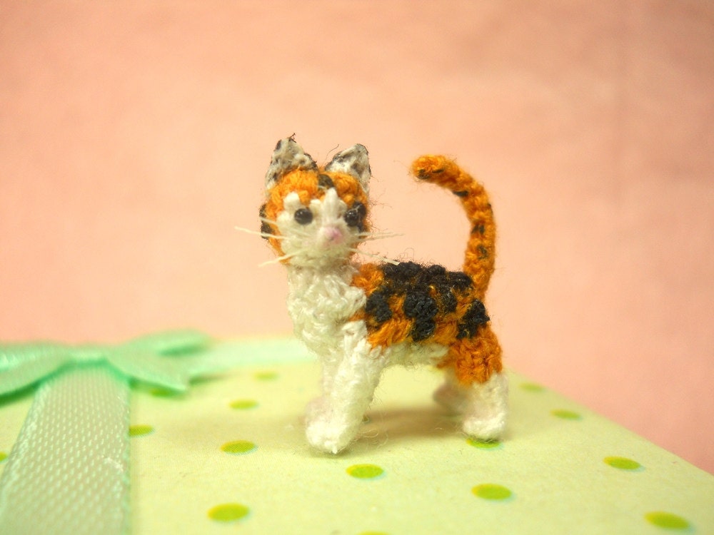 Miniature Calico Cat - Micro Crochet Cat Kitten Amigurumi Stuffed Animal - Made to Order