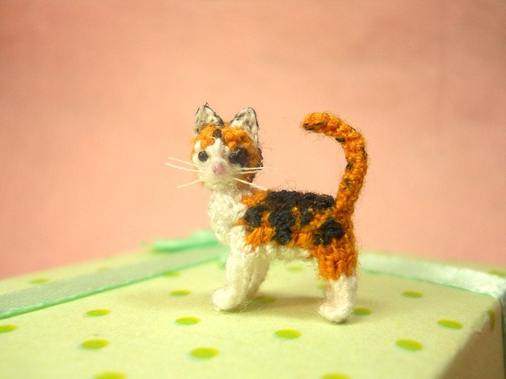 Miniature Calico Cat - Micro Crochet Cat Kitten Amigurumi Stuffed Animal - Made to Order