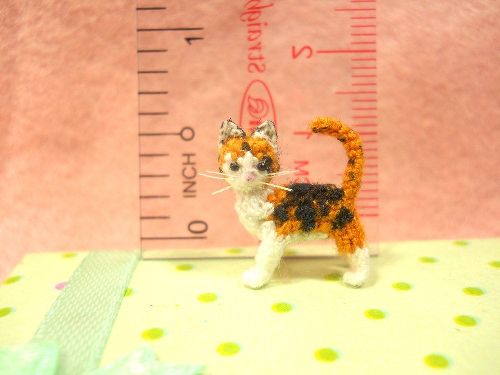 Miniature Calico Cat - Micro Crochet Cat Kitten Amigurumi Stuffed Animal - Made to Order