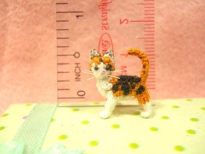 Miniature Calico Cat - Micro Crochet Cat Kitten Amigurumi Stuffed Animal - Made to Order