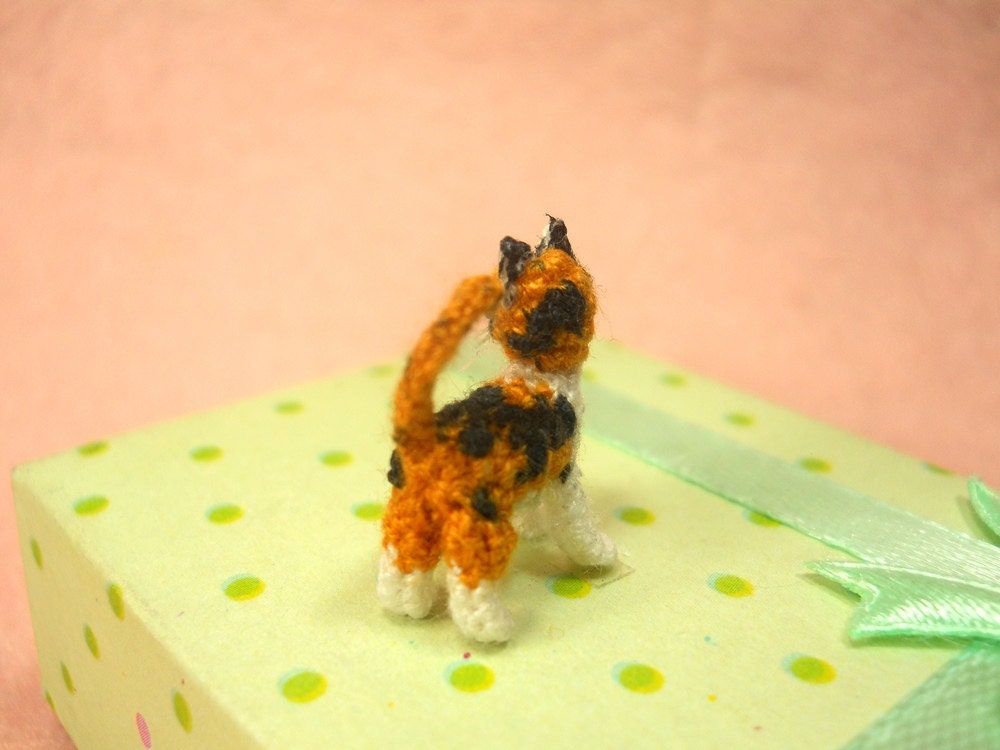 Miniature Calico Cat - Micro Crochet Cat Kitten Amigurumi Stuffed Animal - Made to Order